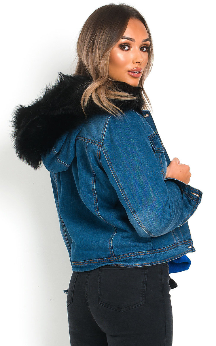 Fur hooded jean jacket Clearance