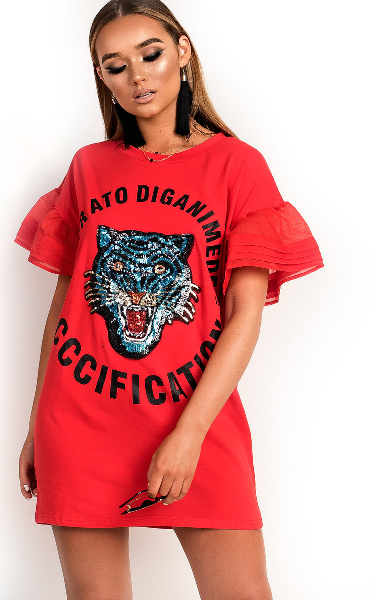 Kyro Slogan Embellished T-Shirt Dress Thumbnail