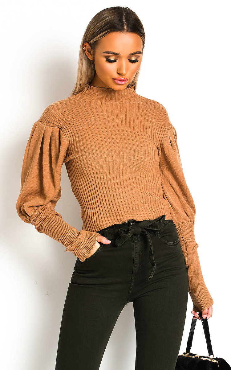 Lala Puff Sleeve Ribbed Knit Jumper Thumbnail