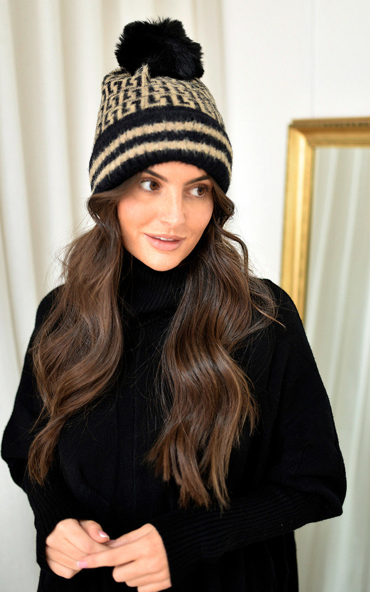 Lara Greek Key Beanie Hat Thumbnail