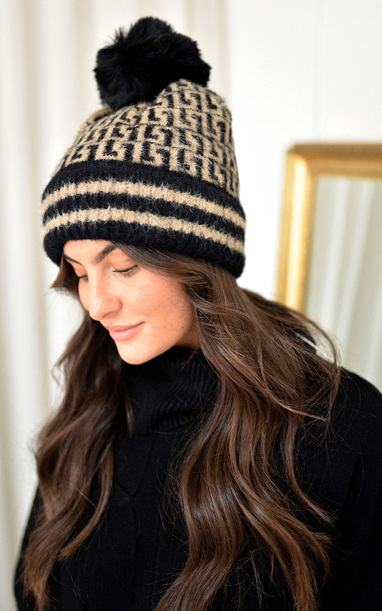 Lara Greek Key Beanie Hat Thumbnail