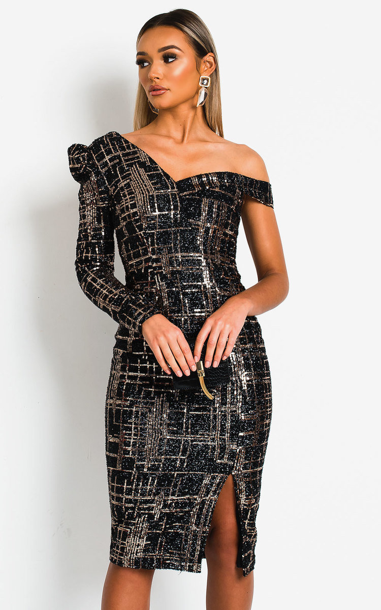 Larah One Shoulder Sequin Midi Dress Thumbnail Larah One Shoulder Sequin Midi Dress Thumbnail