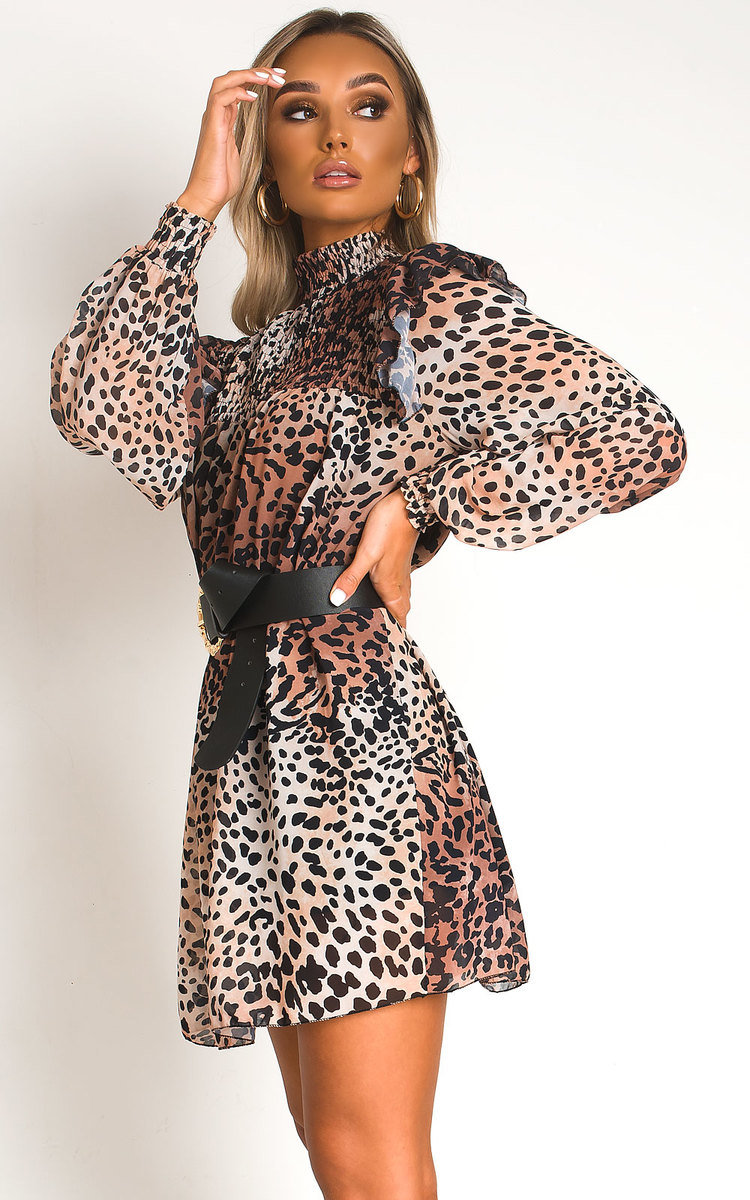 Larah Printed Smock Dress in Leopard | ikrush