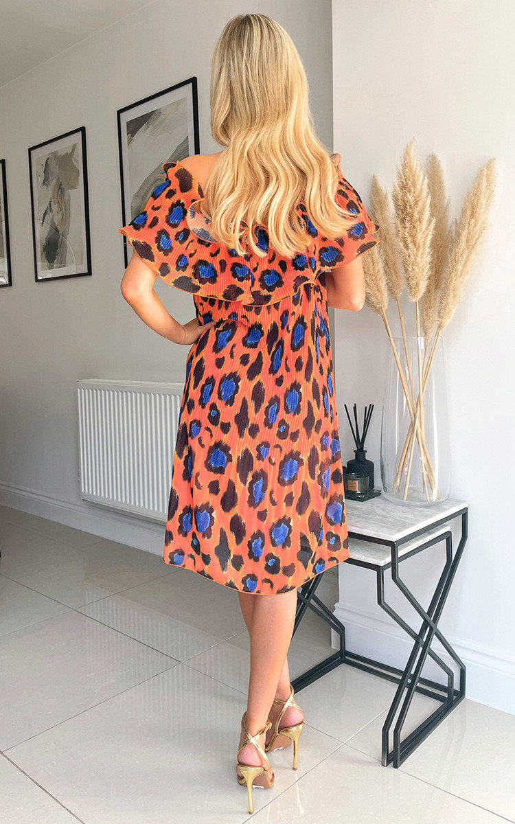 Jade Off Shoulder Ruffle Sleeve Printed Midi Dress Thumbnail