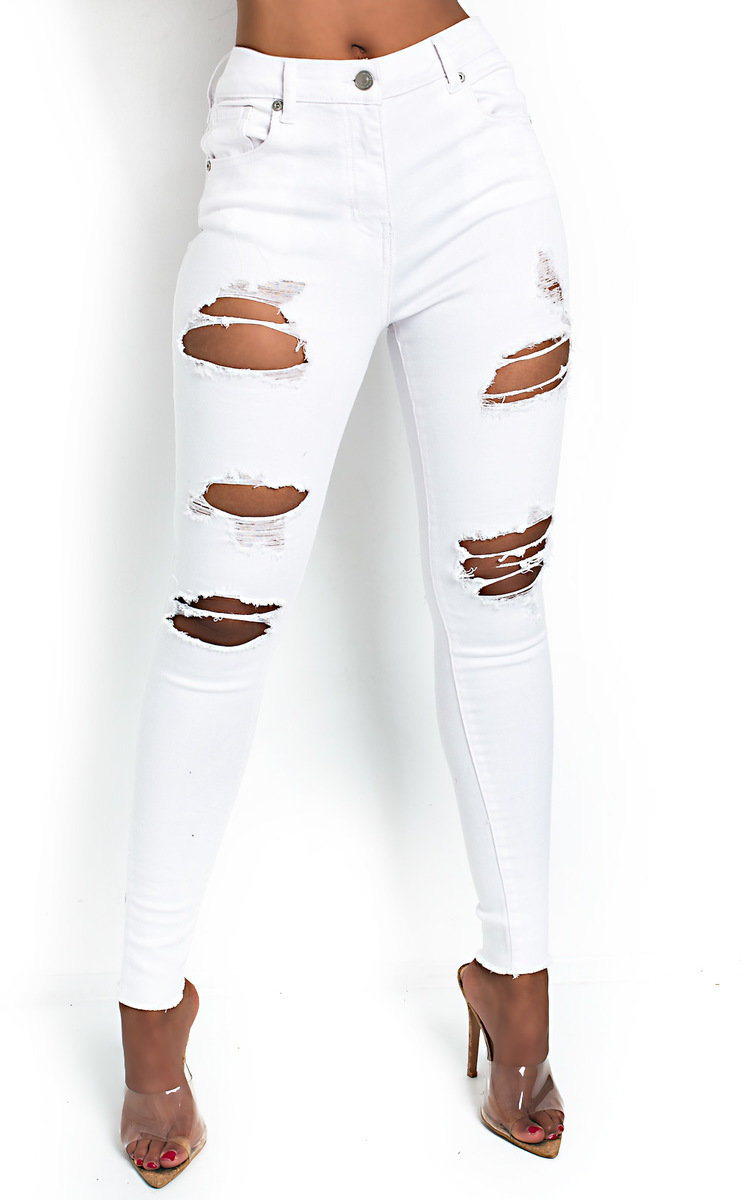 Layla Distressed White Skinny Jeans 