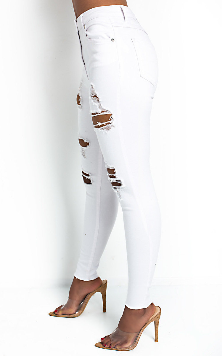 Layla Distressed White Skinny Jeans  Thumbnail