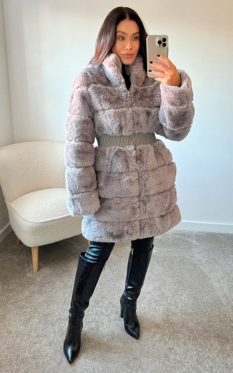 Layla Faux Fur Belted Coat Thumbnail