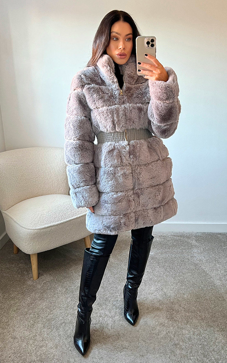 Layla Faux Fur Belted Coat Thumbnail