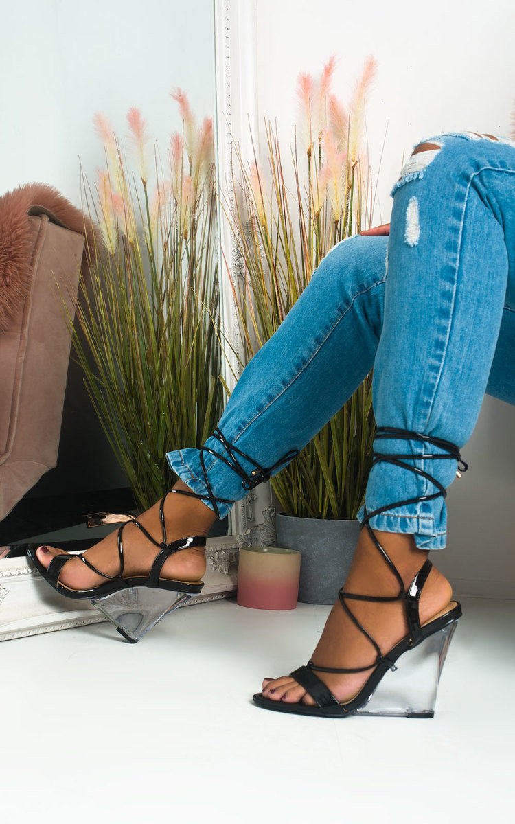 Laylie Perspex Wedge Tie Up Heels Thumbnail Laylie Perspex Wedge Tie Up Heels Thumbnail