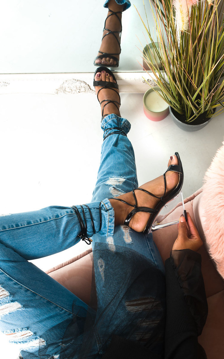 Laylie Perspex Wedge Tie Up Heels Laylie Perspex Wedge Tie Up Heels
