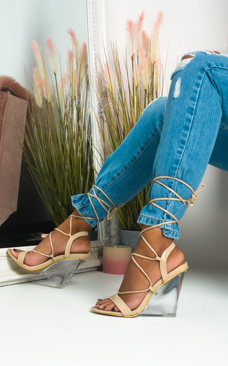 Laylie Perspex Wedge Tie Up Heels Thumbnail Laylie Perspex Wedge Tie Up Heels Thumbnail