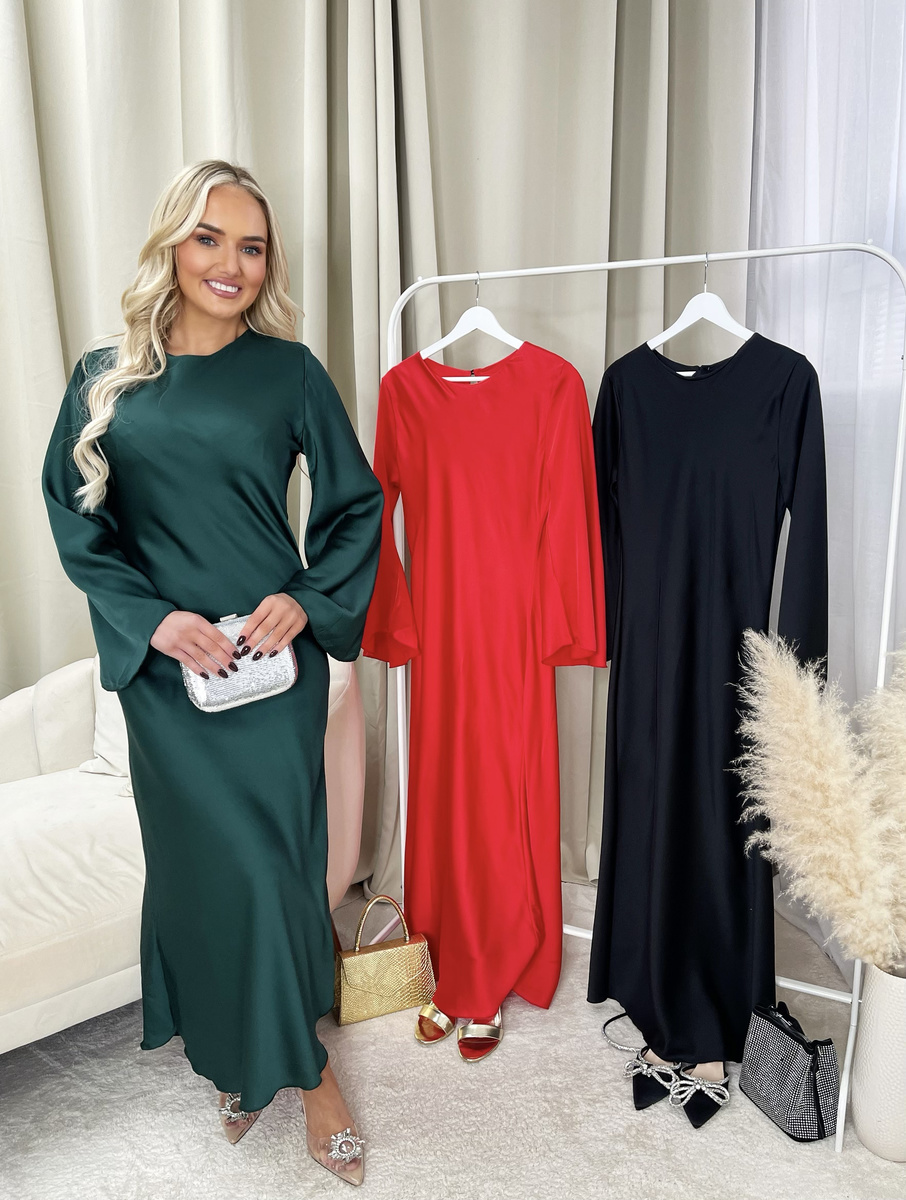 Green Leah Bell Long Sleeve Maxi Dress ikrush