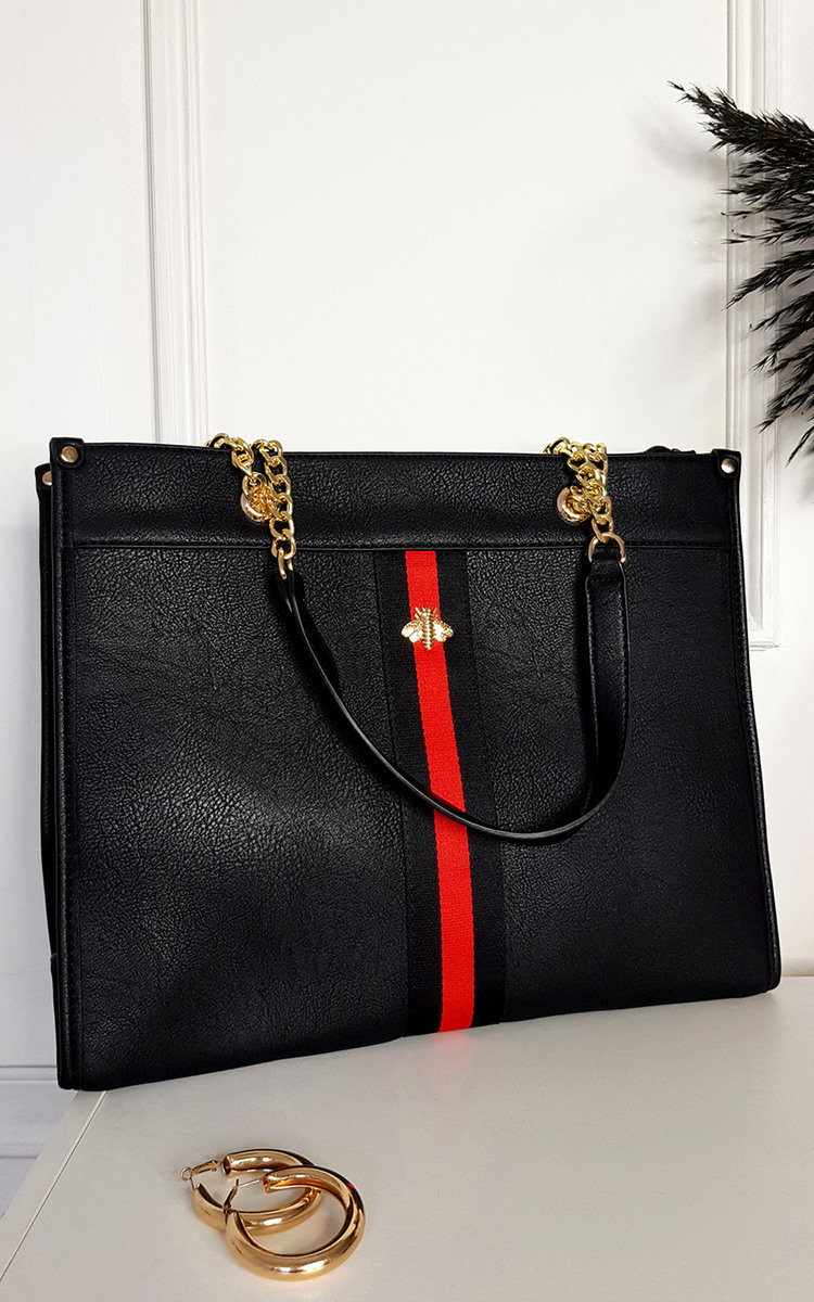 Leanne Faux Leather Chain Shoulder Bag with Stripe Detail Leanne Faux Leather Chain Shoulder Bag with Stripe Detail