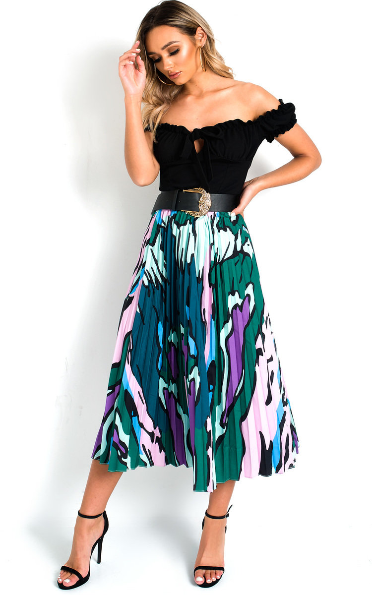 Leena Pleated Print Midi Skirt