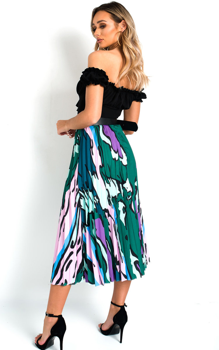 Leena Pleated Print Midi Skirt Thumbnail