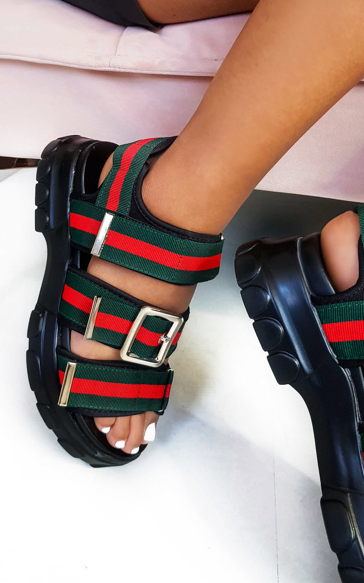 Leigh Chunky Striped Buckle Sandals Thumbnail