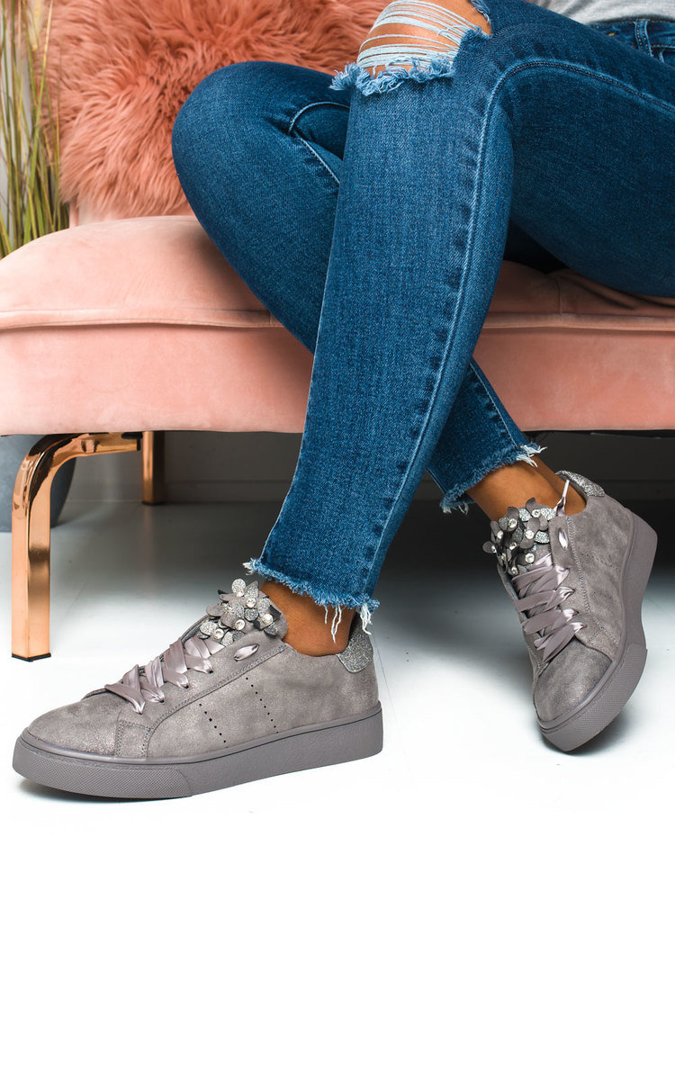 Lelly Faux Suede Flower Embellished Trainer Thumbnail Lelly Faux Suede Flower Embellished Trainer Thumbnail