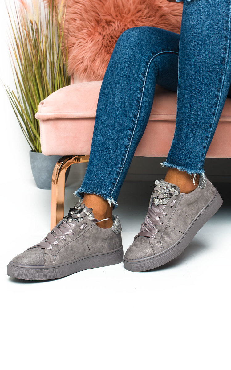 Lelly Faux Suede Flower Embellished Trainer Thumbnail Lelly Faux Suede Flower Embellished Trainer Thumbnail