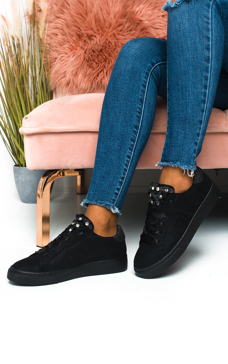 Lelly Faux Suede Flower Embellished Trainer Thumbnail Lelly Faux Suede Flower Embellished Trainer Thumbnail
