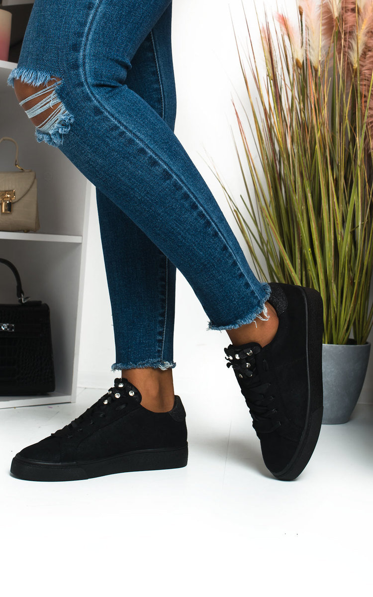 Lelly Faux Suede Flower Embellished Trainer Thumbnail Lelly Faux Suede Flower Embellished Trainer Thumbnail