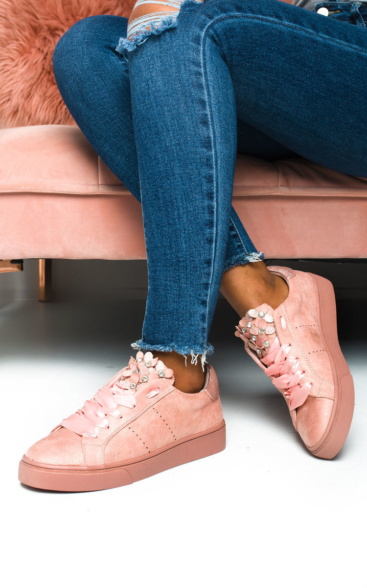 Lelly Faux Suede Flower Embellished Trainer Thumbnail Lelly Faux Suede Flower Embellished Trainer Thumbnail