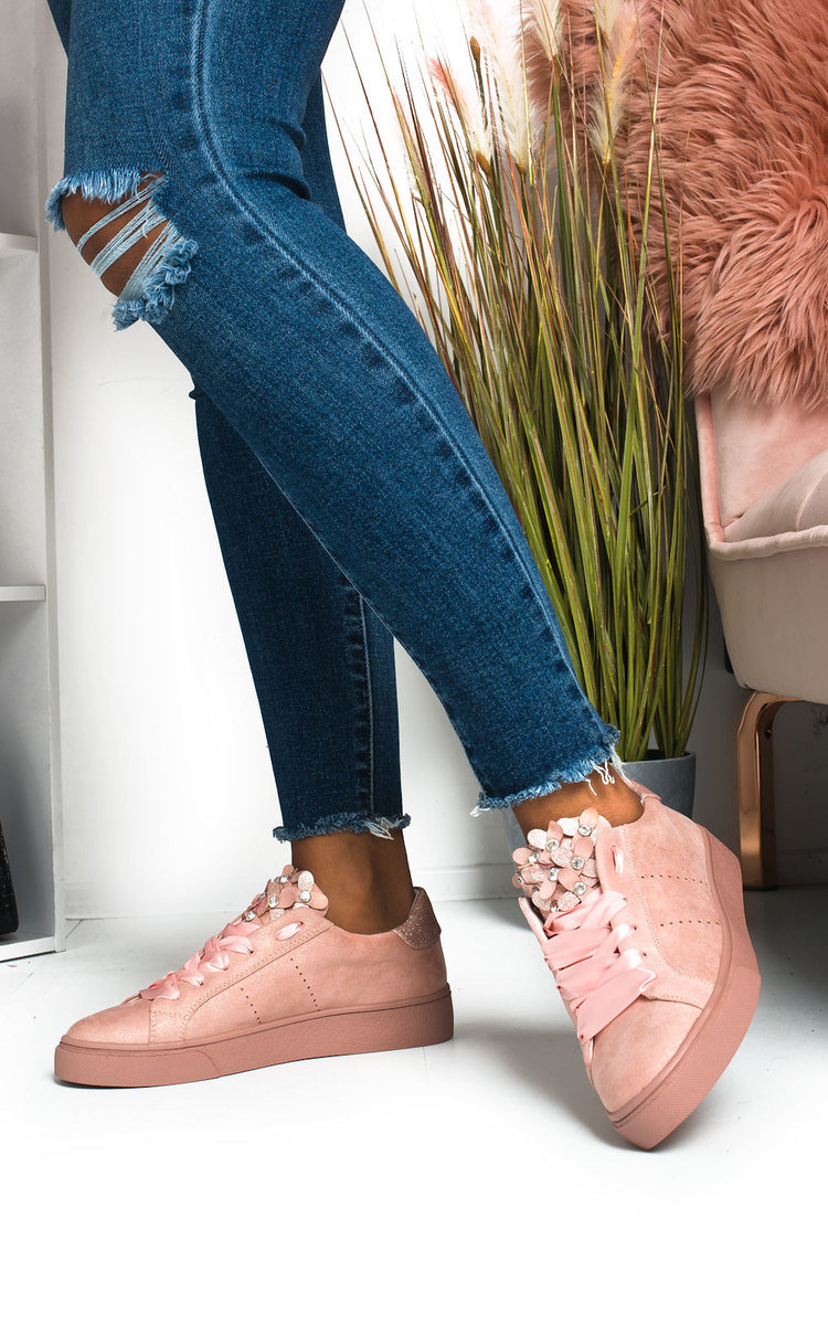 Lelly Faux Suede Flower Embellished Trainer Thumbnail Lelly Faux Suede Flower Embellished Trainer Thumbnail