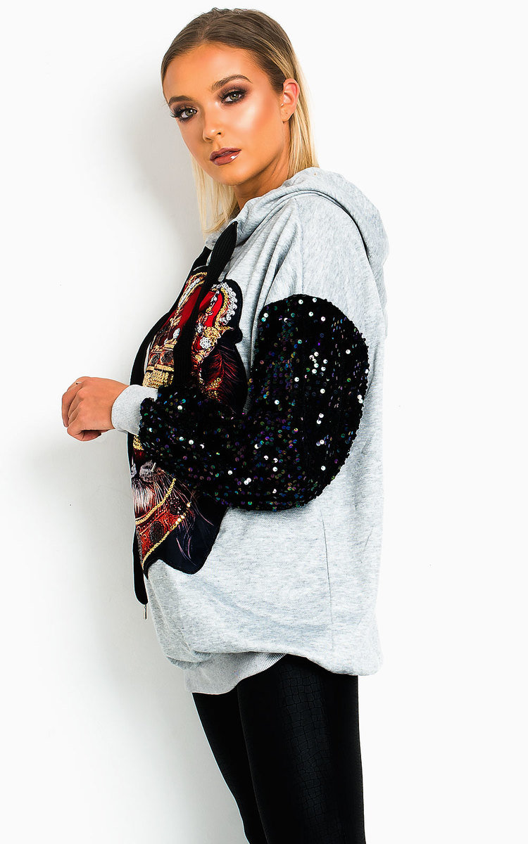 Leo Sequin Embellished Oversized Hooded Jumper Thumbnail