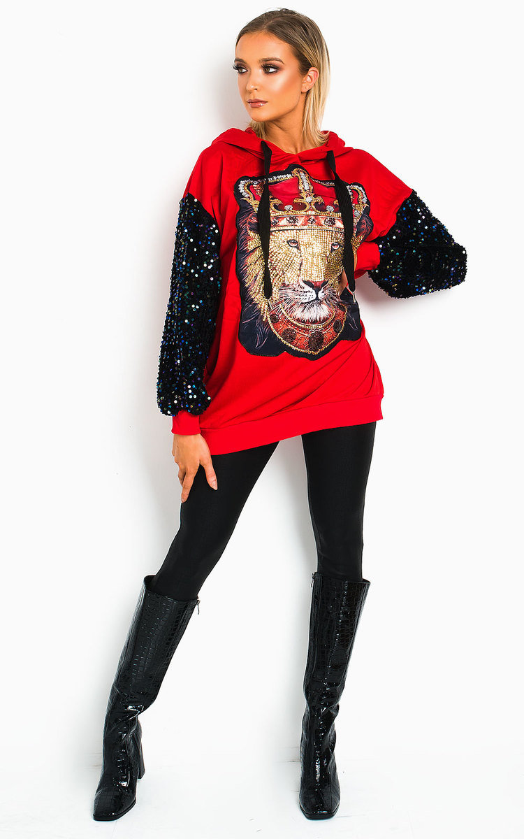 Leo Sequin Embellished Oversized Hooded Jumper Thumbnail