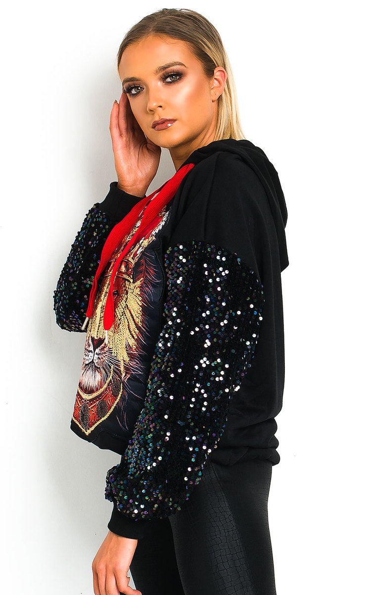 Leo Sequin Embellished Oversized Hooded Jumper Thumbnail Leo Sequin Embellished Oversized Hooded Jumper Thumbnail