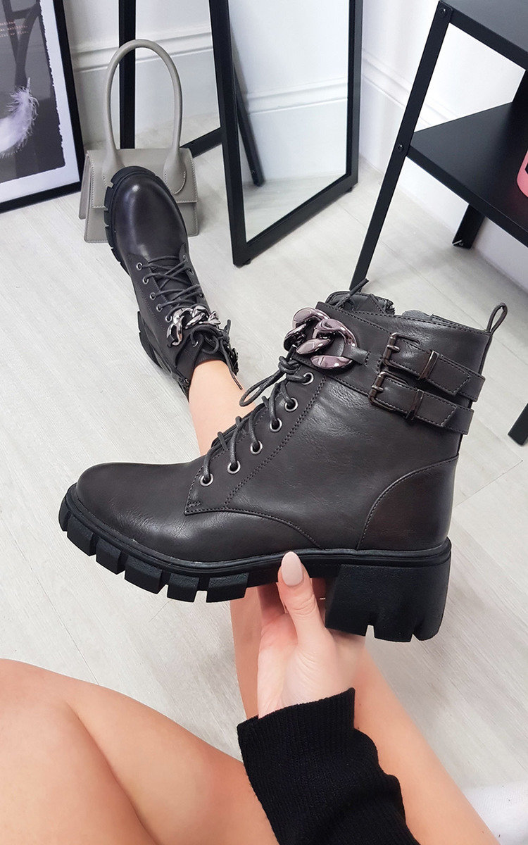Libby Chain Detail Chunky Lace Up Boots Libby Chain Detail Chunky Lace Up Boots