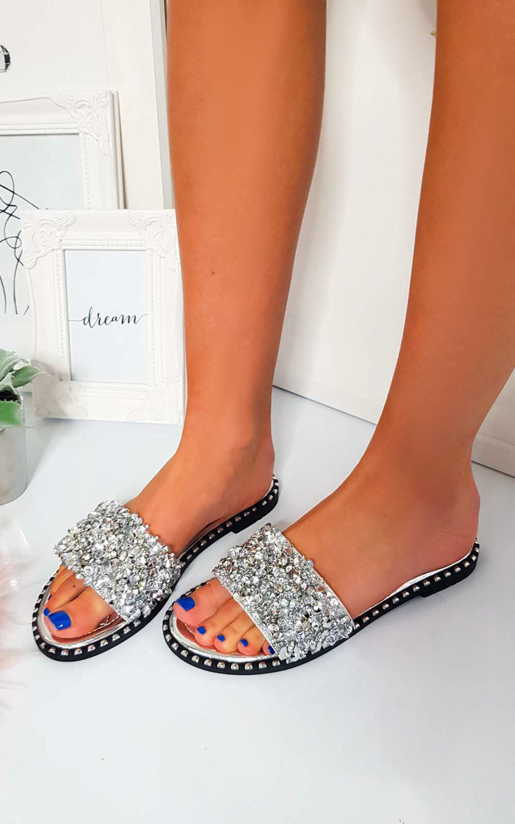 Libby Embellished Open Toe Sandals in Silver | ikrush