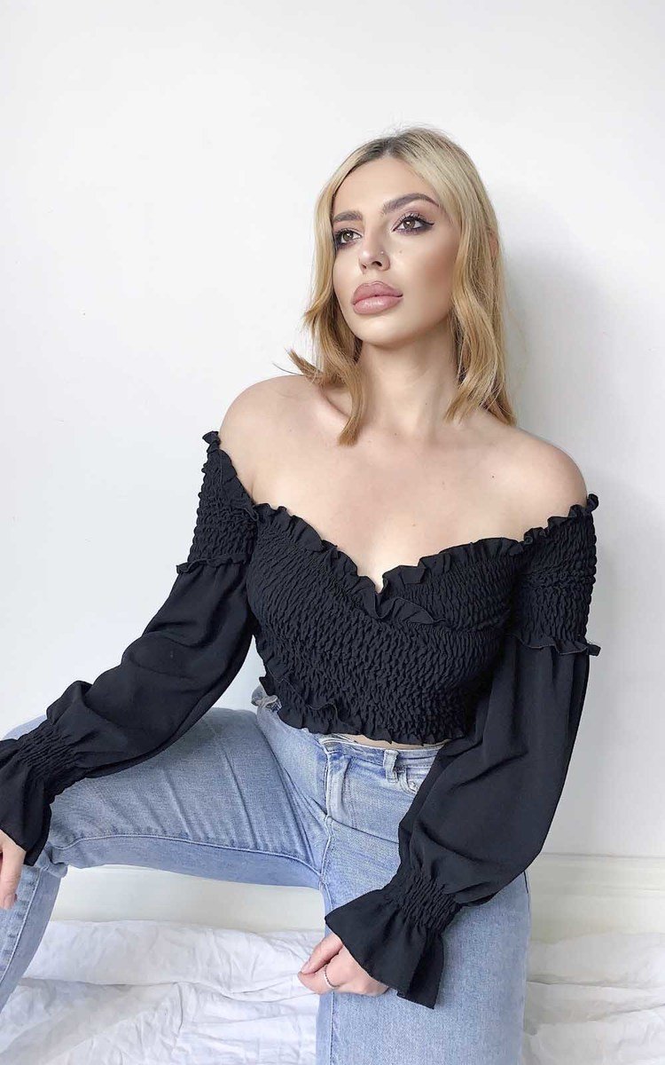 Lilly Off Shoulder Frill Crop Top Thumbnail