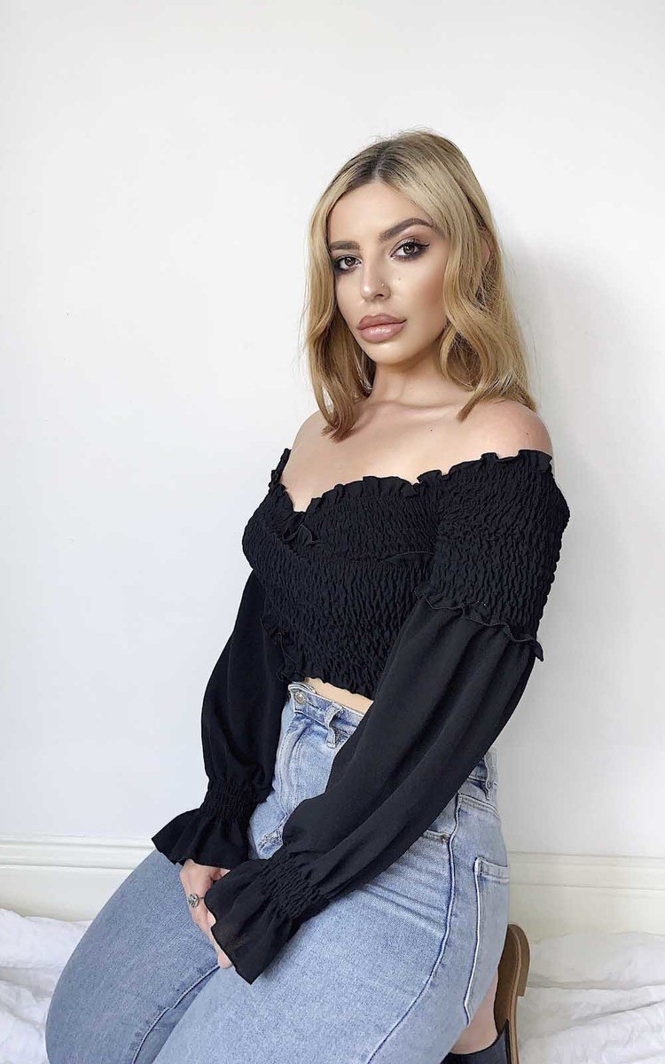 Lilly Off Shoulder Frill Crop Top Thumbnail