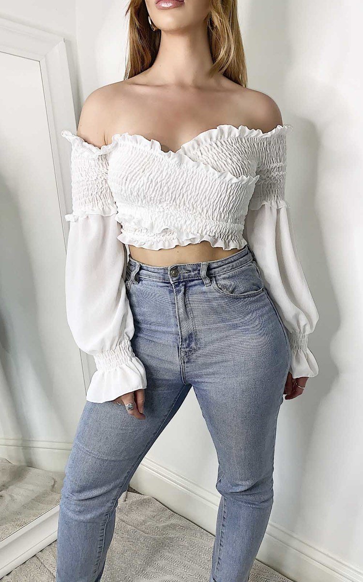 Lilly Off Shoulder Frill Crop Top Thumbnail