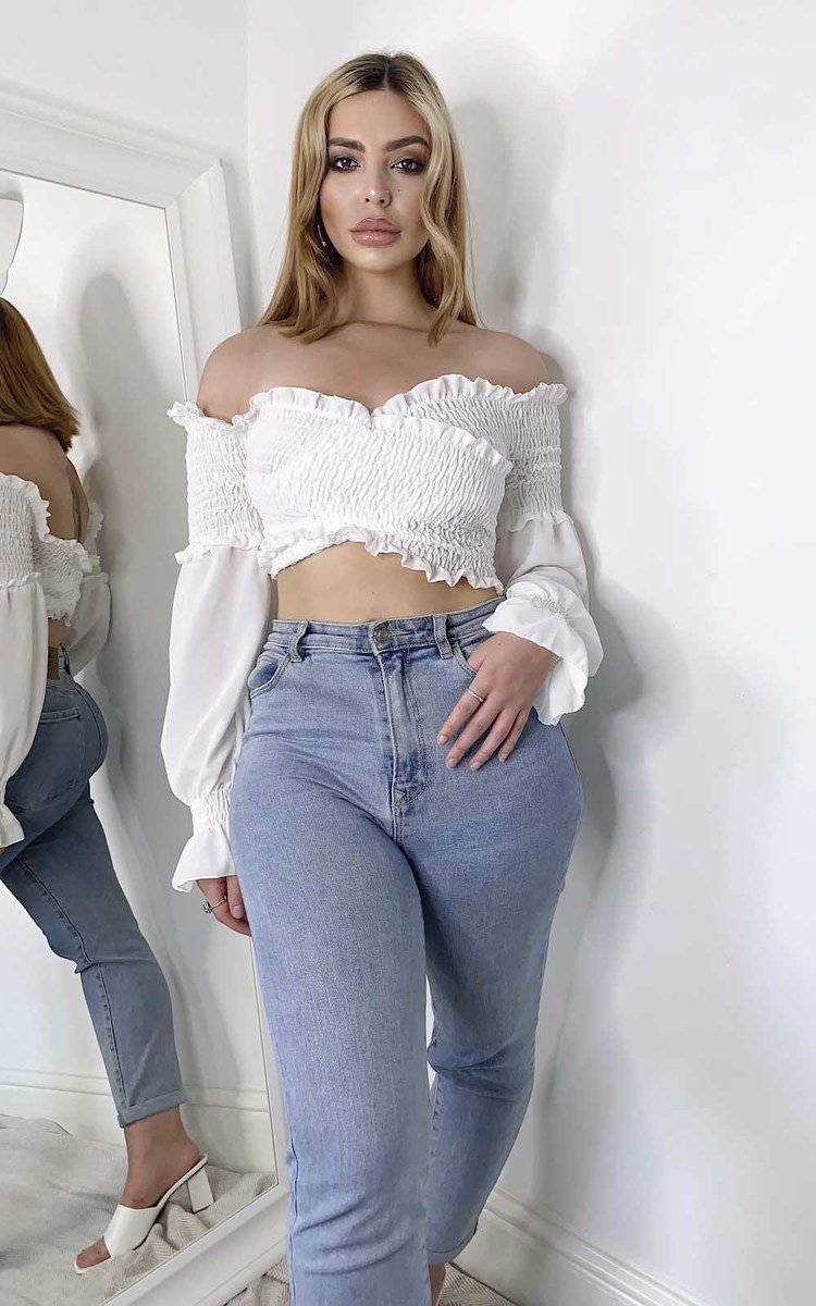 Lilly Off Shoulder Frill Crop Top Thumbnail