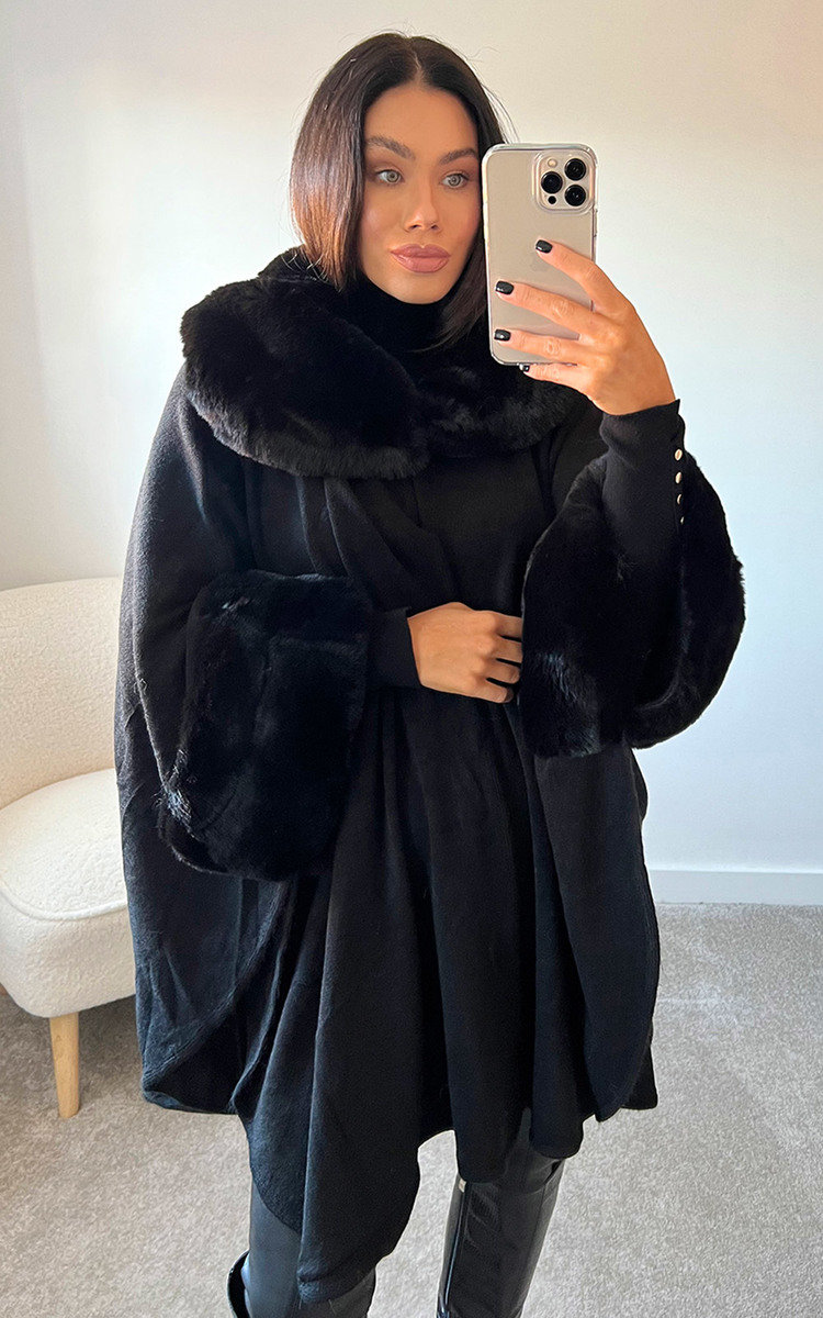 Lily Faux Fur Open Cape Coat Lily Faux Fur Open Cape Coat
