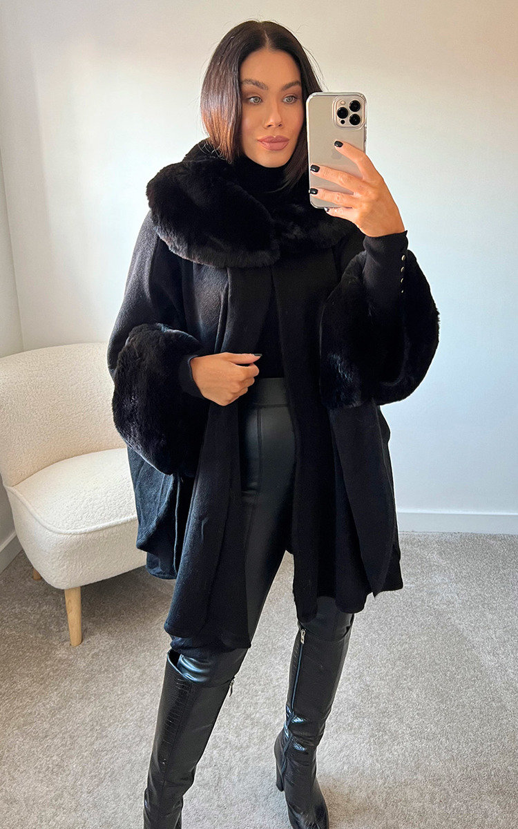 Lily Faux Fur Open Cape Coat Thumbnail Lily Faux Fur Open Cape Coat Thumbnail