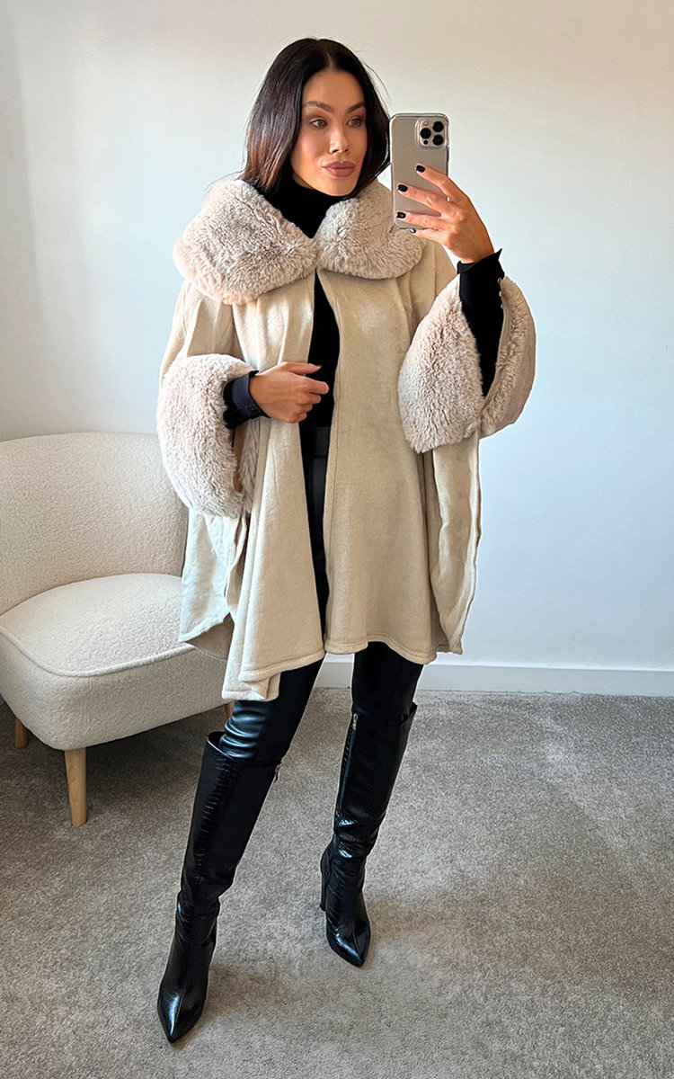 Lily Faux Fur Open Cape Coat Thumbnail