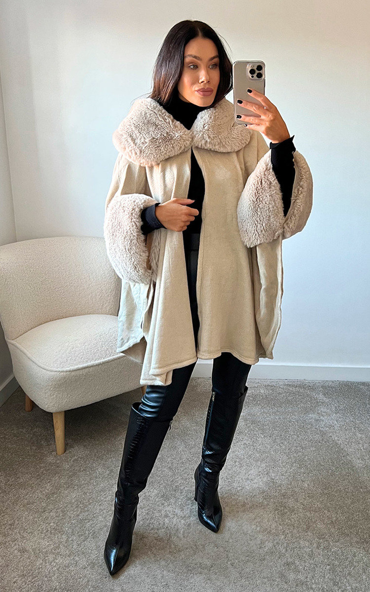 Lily Faux Fur Open Cape Coat Thumbnail