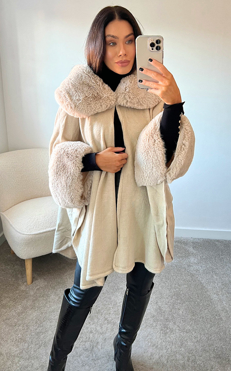 Lily Faux Fur Open Cape Coat Thumbnail Lily Faux Fur Open Cape Coat Thumbnail
