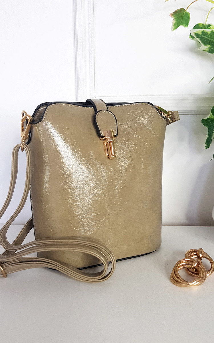 Lily Faux Leather Crossbody Bag with Gold Detail and Adjustable Strap Thumbnail Lily Faux Leather Crossbody Bag with Gold Detail and Adjustable Strap Thumbnail