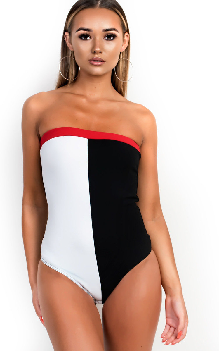  Lina Block Strapless Bodysuit in Black/white