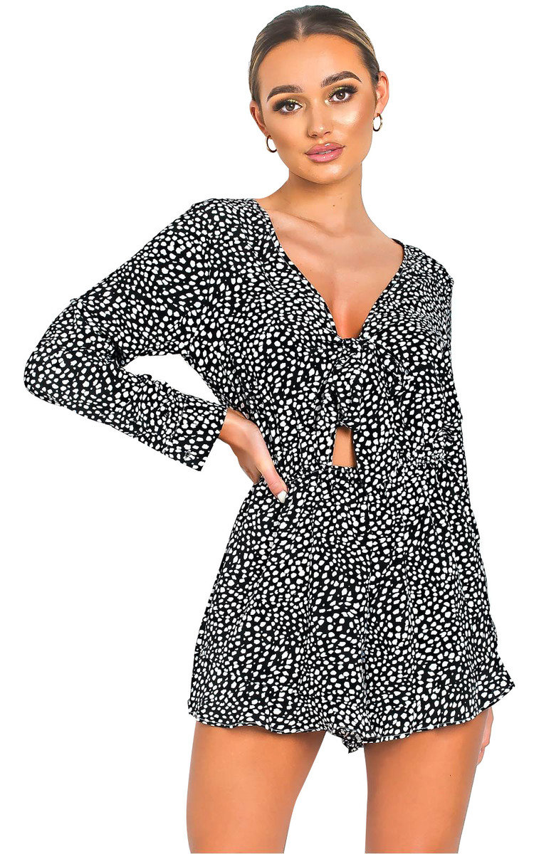 Lindsay Plunge Tie Front Frill Playsuit Thumbnail Lindsay Plunge Tie Front Frill Playsuit Thumbnail