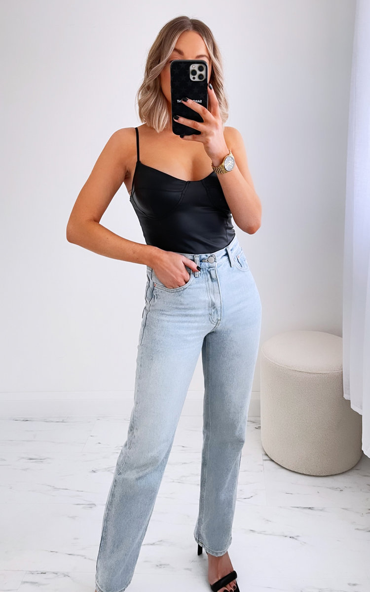 Lisa Faux Leather Strappy Bodysuit Thumbnail Lisa Faux Leather Strappy Bodysuit Thumbnail