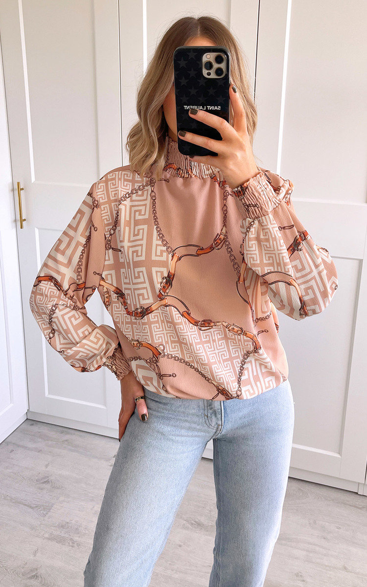 Lisa High Neck Geometric Print Blouse Thumbnail