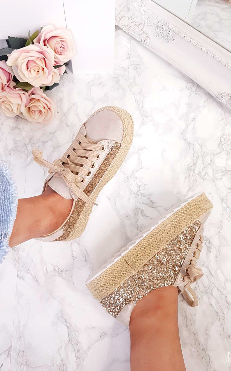 Liv Sequin Espadrille Lace Up Trainer  Thumbnail