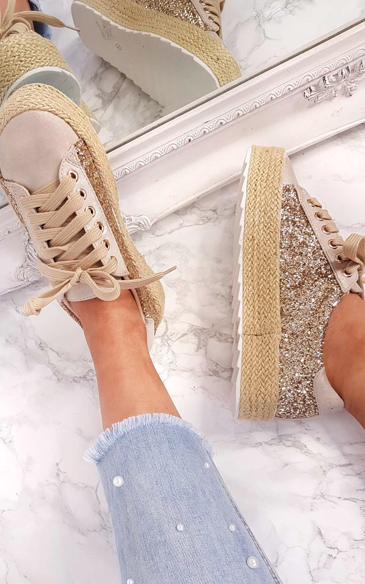 Liv Sequin Espadrille Lace Up Trainer  Thumbnail