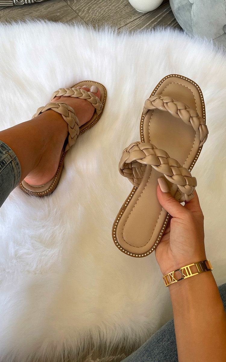 Lizzie Woven Braided Double Strap Sandal in Beige ikrush