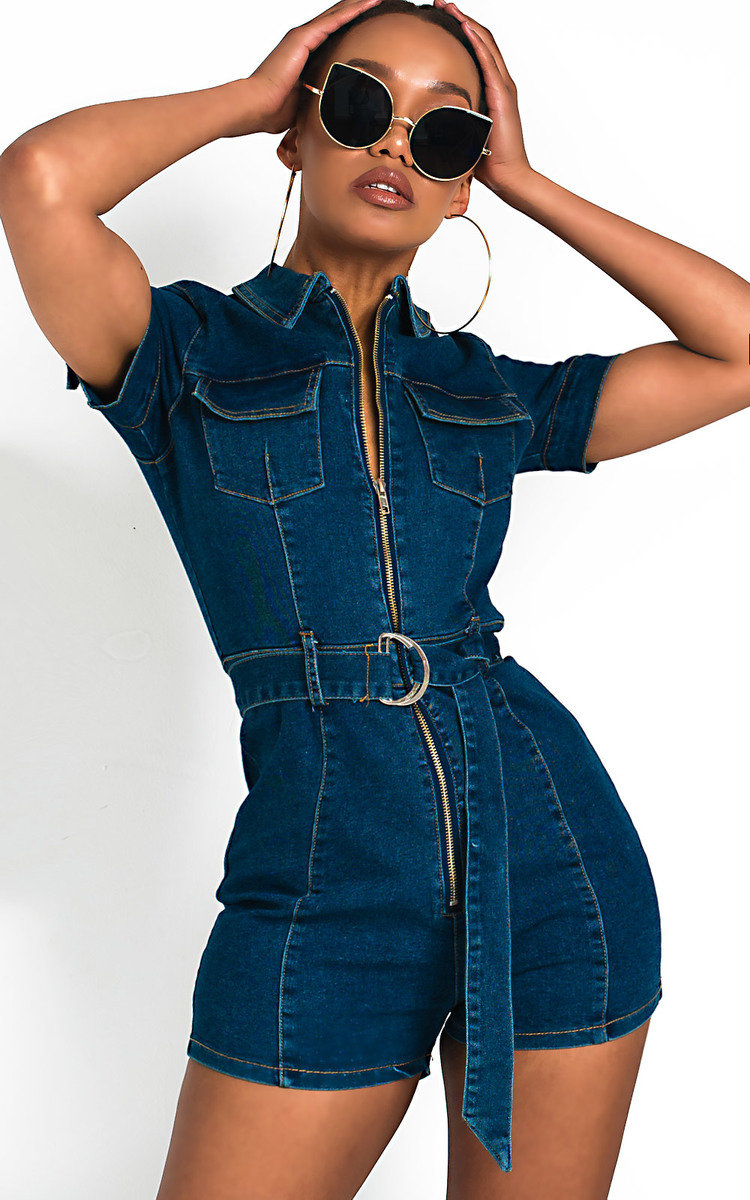 Lizzy Zip Up Denim Playsuit  Thumbnail