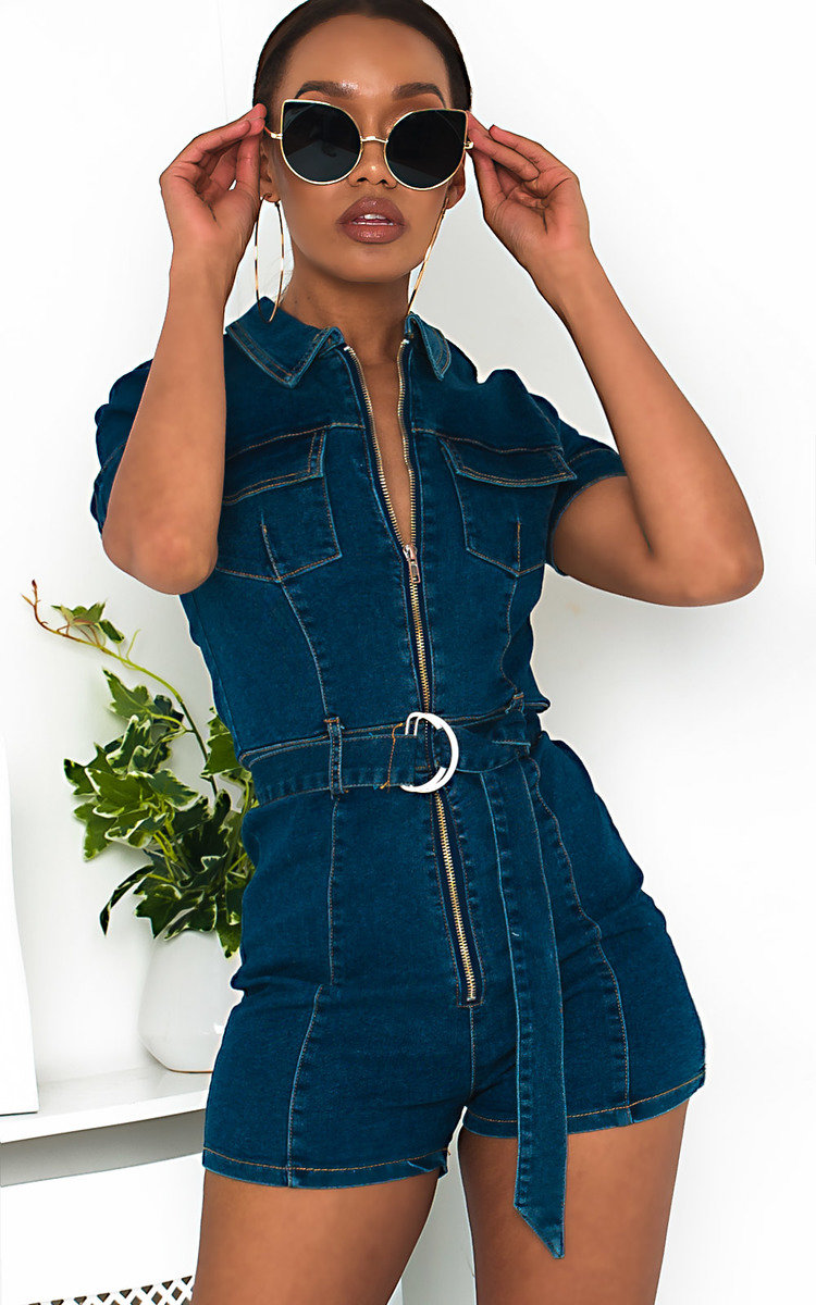 Lizzy Zip Up Denim Playsuit  Thumbnail